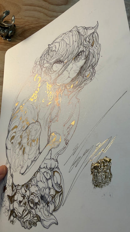 A+B Reze cat original sketch+ART print set