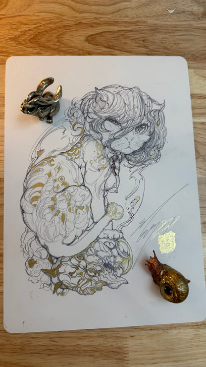 A+B Reze cat original sketch+ART print set