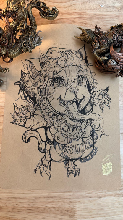 A+B Reze cat original sketch+ART print set